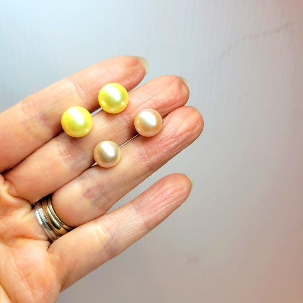 Lot of 10mm champagne and pink pearl stud earrings sterling silver 925 - Picture 2 of 10